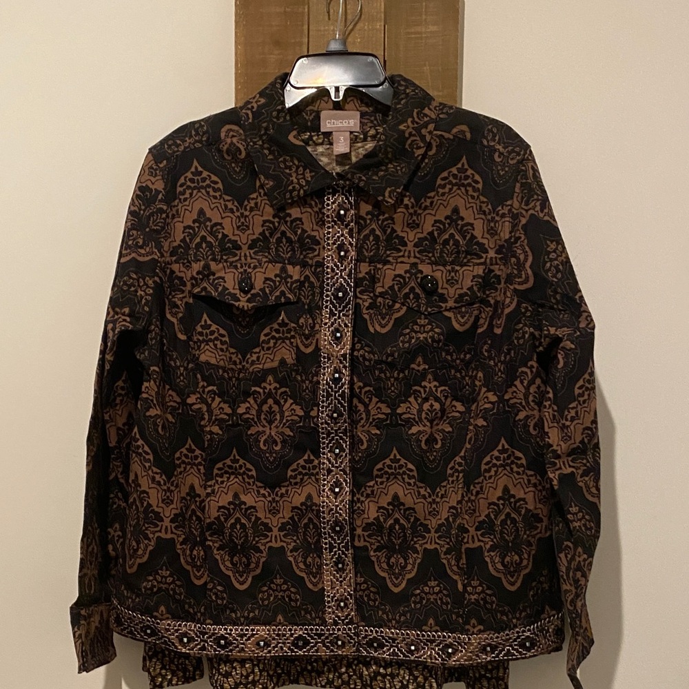 Chico's Black and Brown Patterned Blazer